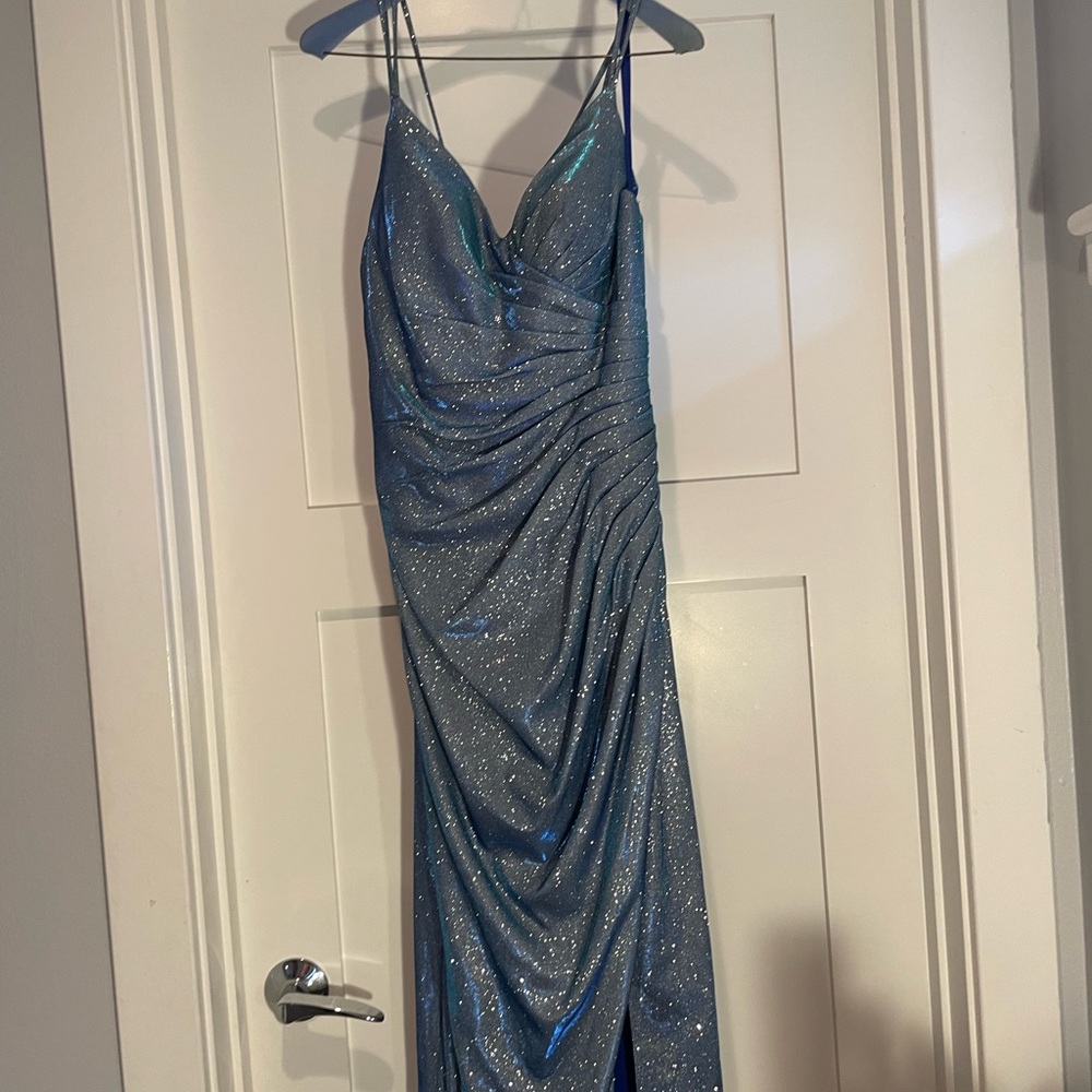 Prom dress. PromGirl. Size M. Runs true to size. Blue/silver glittery.